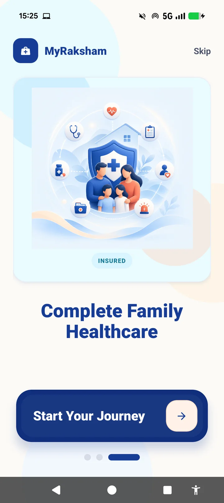 MyRaksham app screen introducing complete family healthcare